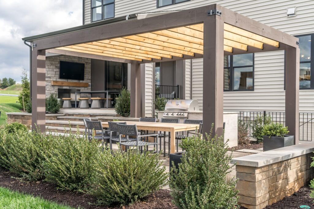 pergola design with outdoor kitchen and grill cypress texas
